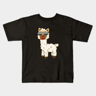 Cool Llama Cute Alpaca With Sunglasses Kids T-Shirt